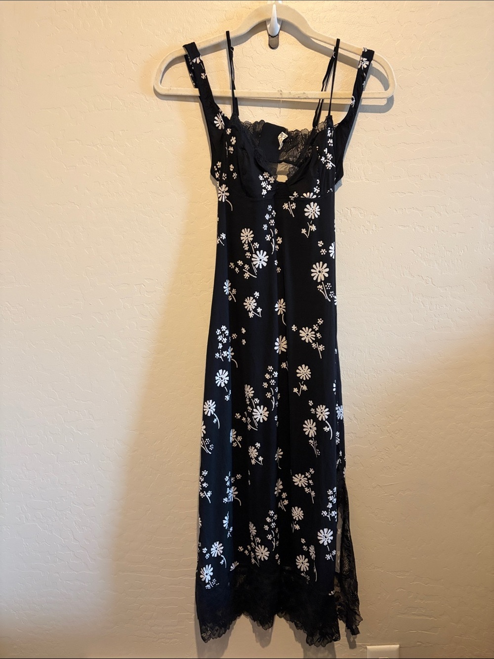 Free People Black Slip Dress with White Floral Print